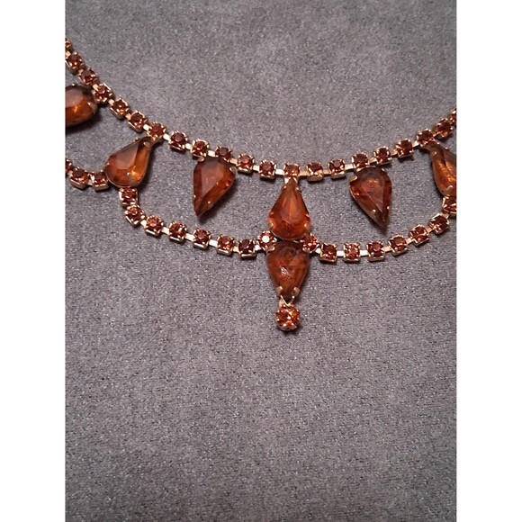 Vintage Topaz Rhinestone Festoon Necklace Teardrop Stones - Picture 3 of 6